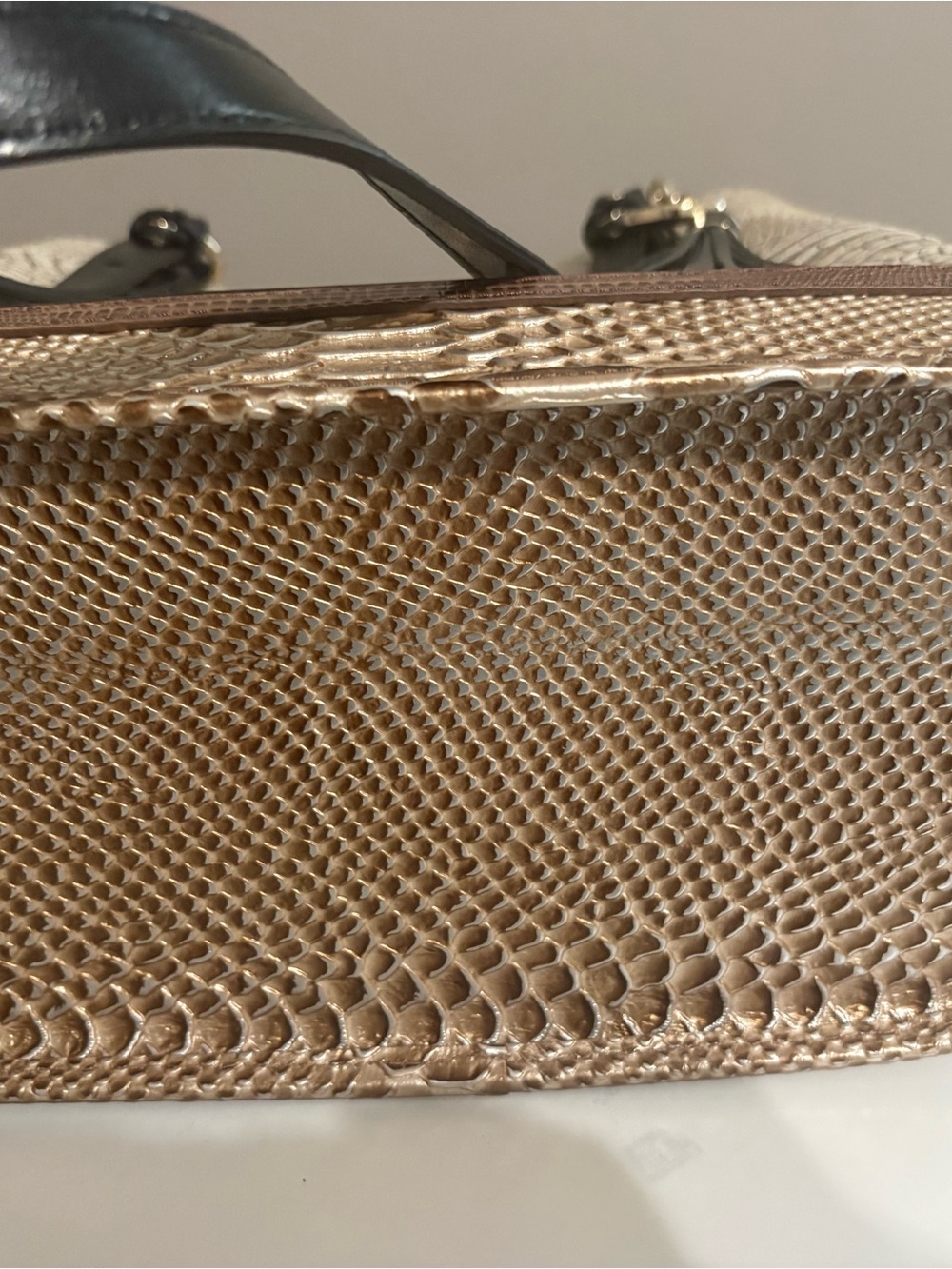 Brahmin Ivory Croc-Embossed Leather Tote with Dark Brown Trim - Picture 3 of 6